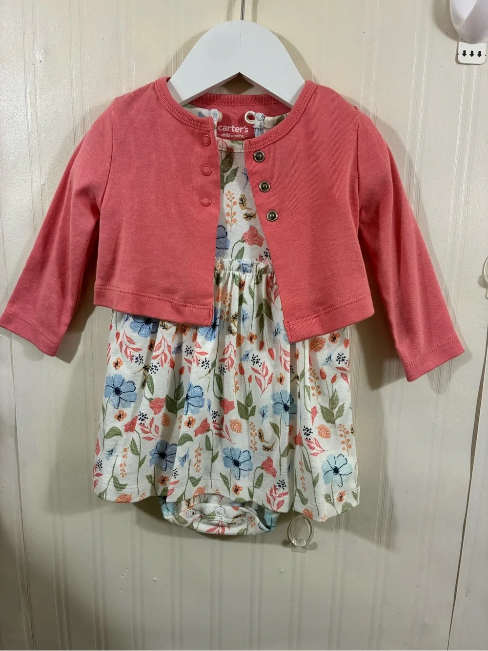 Carter's Coral Pink Cardigan with Floral Print Baby Dress